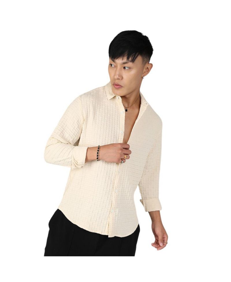 Men's Pale Yellow Textured Weave Shirt