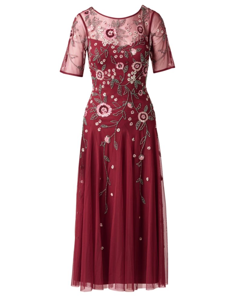 Women's Floral Beaded Midi Dress