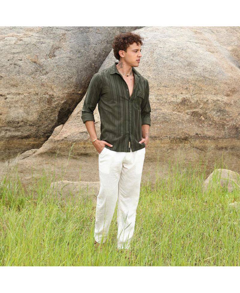 Men's Fern Green Multitrack-Striped Shirt
