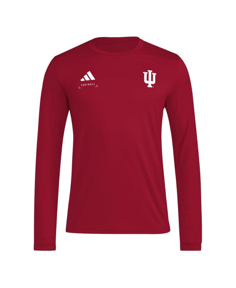 Men's Crimson Indiana Hoosiers Locker Football Icon AEROREADY Pre-Game Long Sleeve T-Shirt