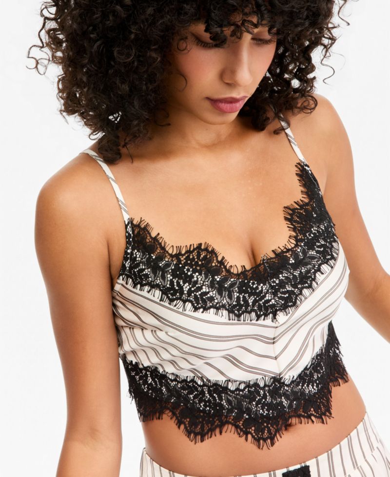 Women's Pinstripe Satin V-Neck Sleeveless Top