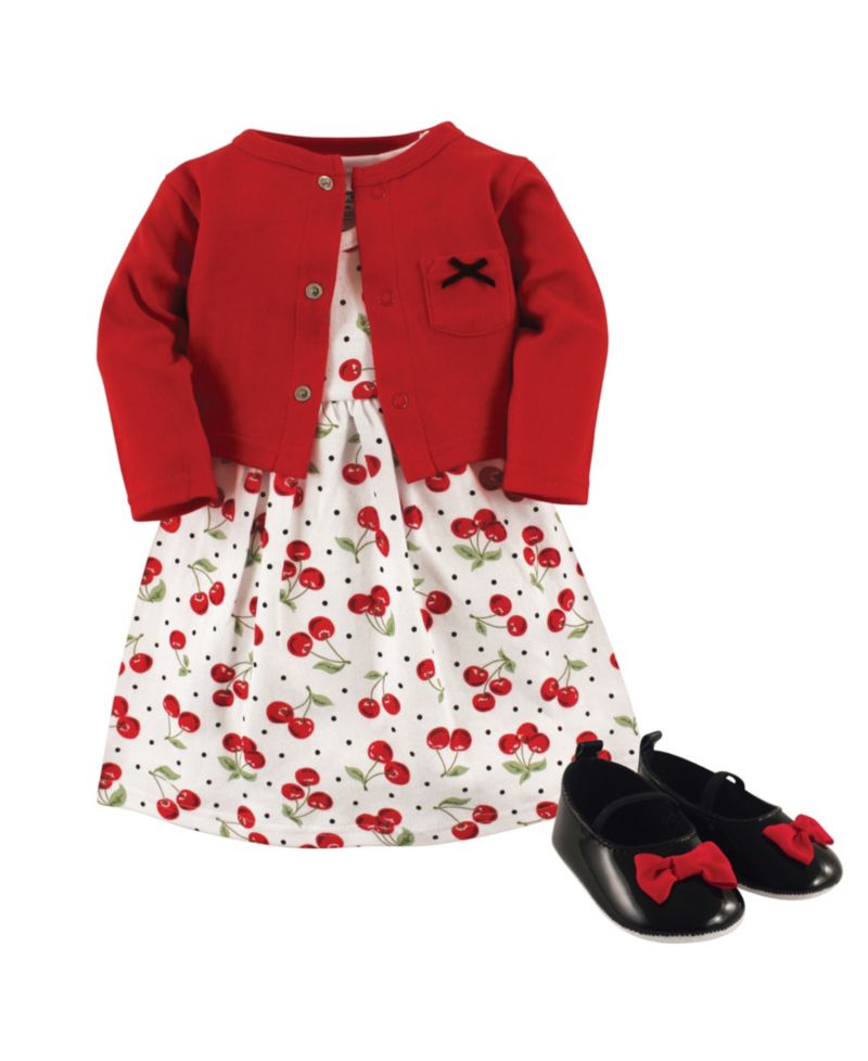 Baby Girls Cotton Dress, Cardigan and Shoe Set