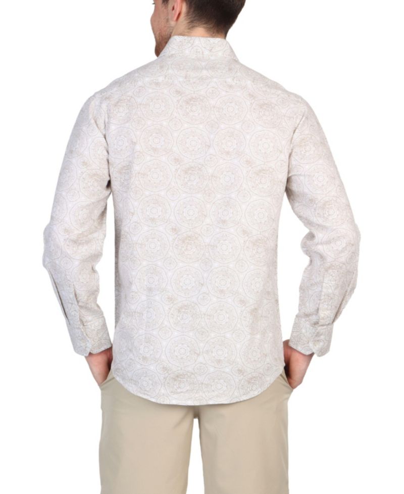 Big & Tall Batik Printed Linen Blend Long Sleeve Shirt