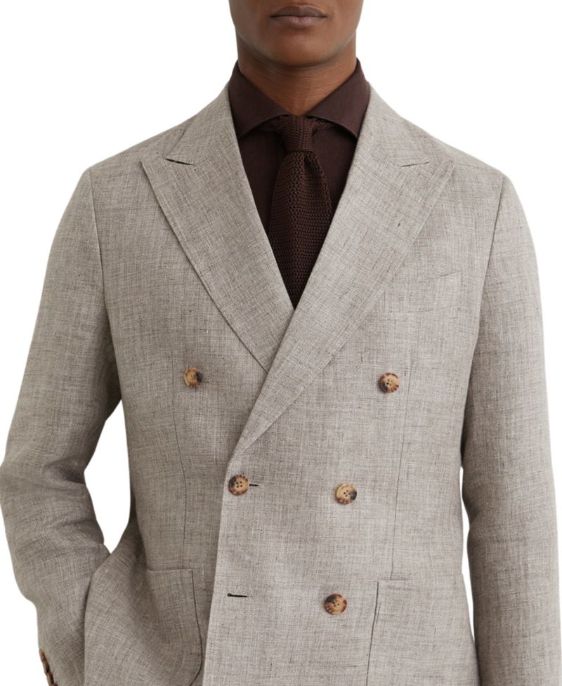 Men's Amore Linen Double-Breasted Tailored-Fit Suit Blazer