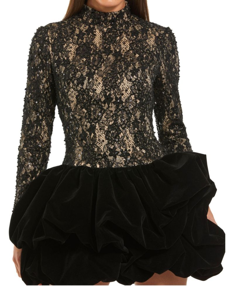 Women's Sequin-Lace Bubble-Hem Mini Dress