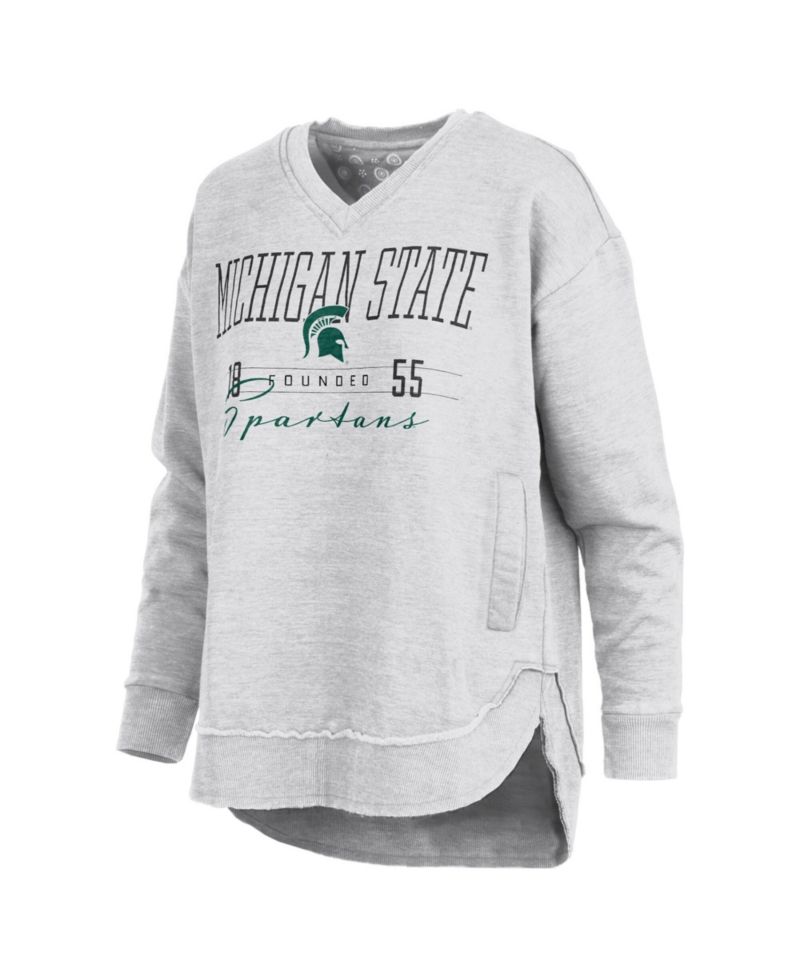 Women's Heather Gray Michigan State Spartans Marcus East Hall Poncho V-Neck Sweatshirt