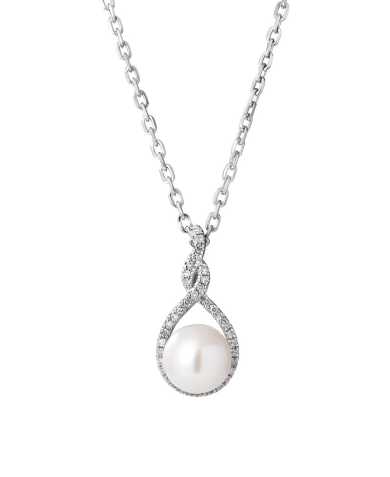Freshwater Pearl (7mm) Diamond (1/10 ct. t.w.) Pendant Necklace in Sterling Silver