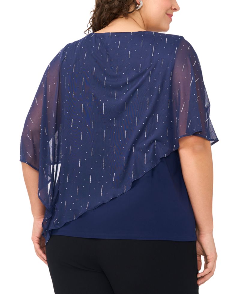 Plus Size Cape Overlay Crewneck Top