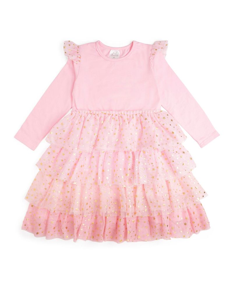 Girls Pink Princess Tiered Long Sleeve Tutu Dress