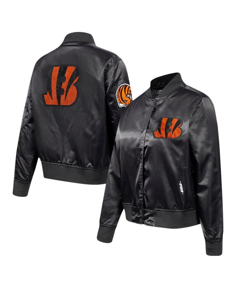 Women's Black Cincinnati Bengals Jeweled Satin Full-Snap Jacket