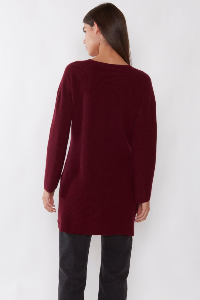 Women's 100% Pure Cashmere Long Sleeve Ribbed Tunic Sweater
