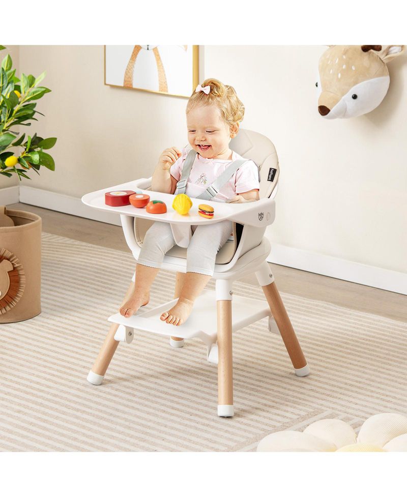 6-in-1 Baby High Chair with Removable Tray, Safety Harness and Convertible Design