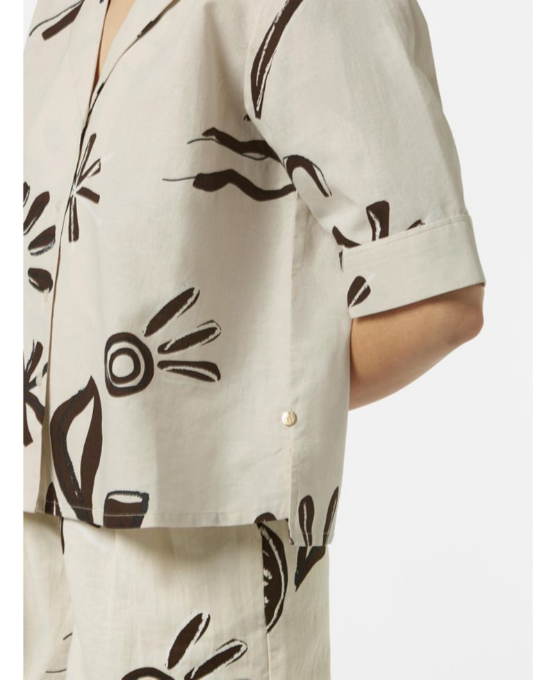 Women's Cotton Linen Printed Short Sleeve Top