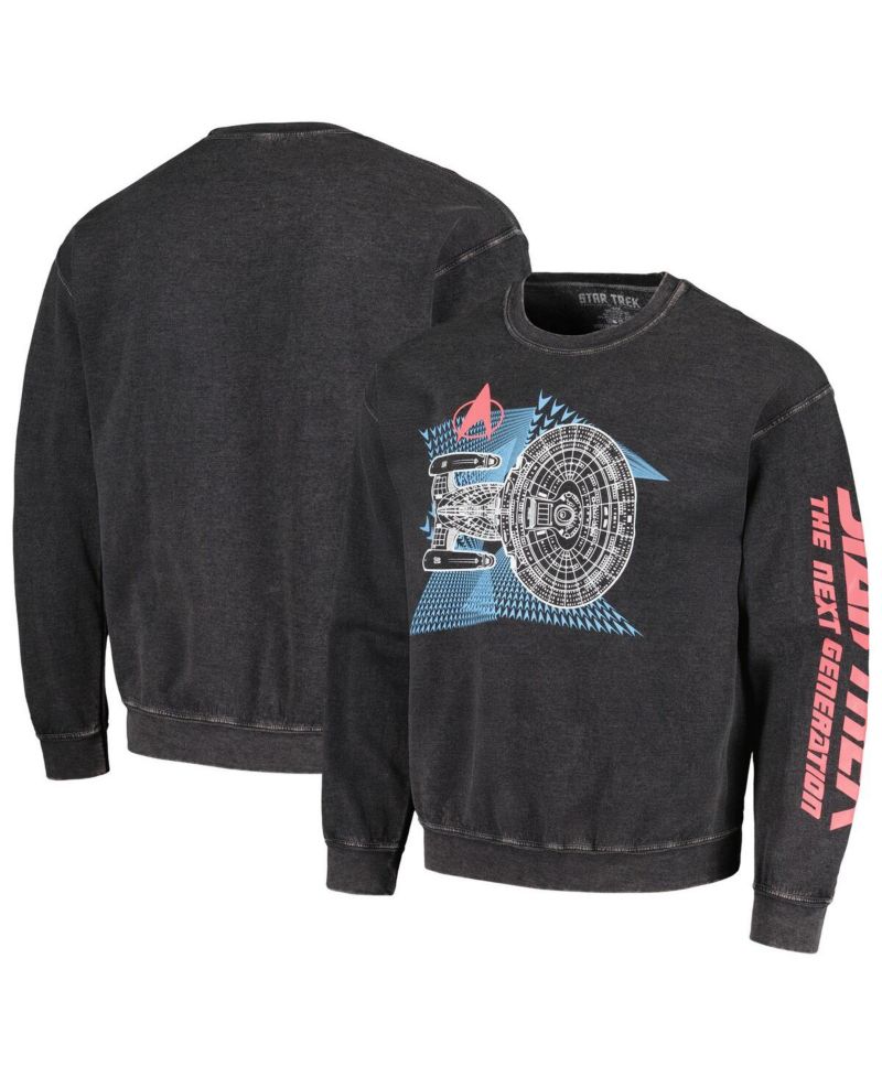Men's Black Distressed Star Trek: The Next Generation USS Enterprise-D Graphic Pullover Sweatshirt