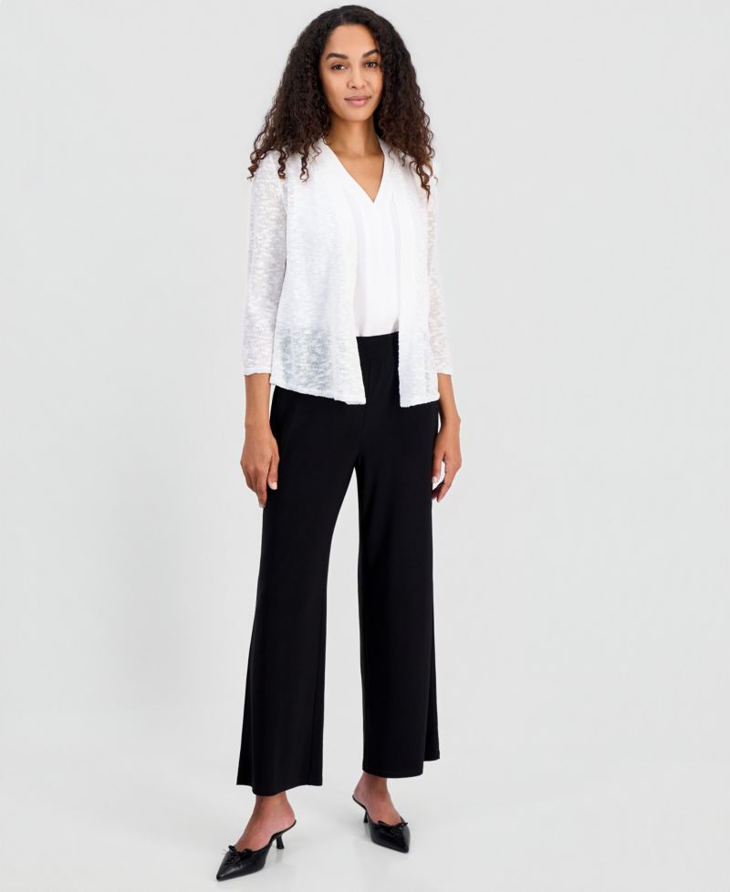 Women's 3/4-Sleeve Open-Front Sheer Cardigan, Regular & Petite