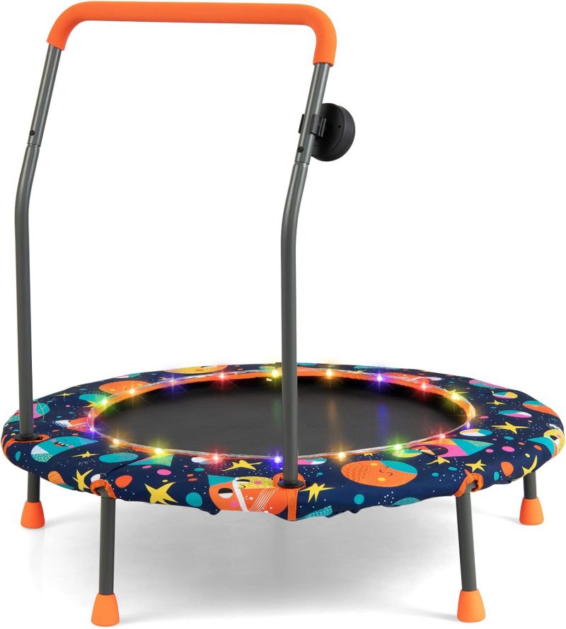 36'' Mini Toddler Trampoline W/LED Bluetooth Speaker Detachable Handle