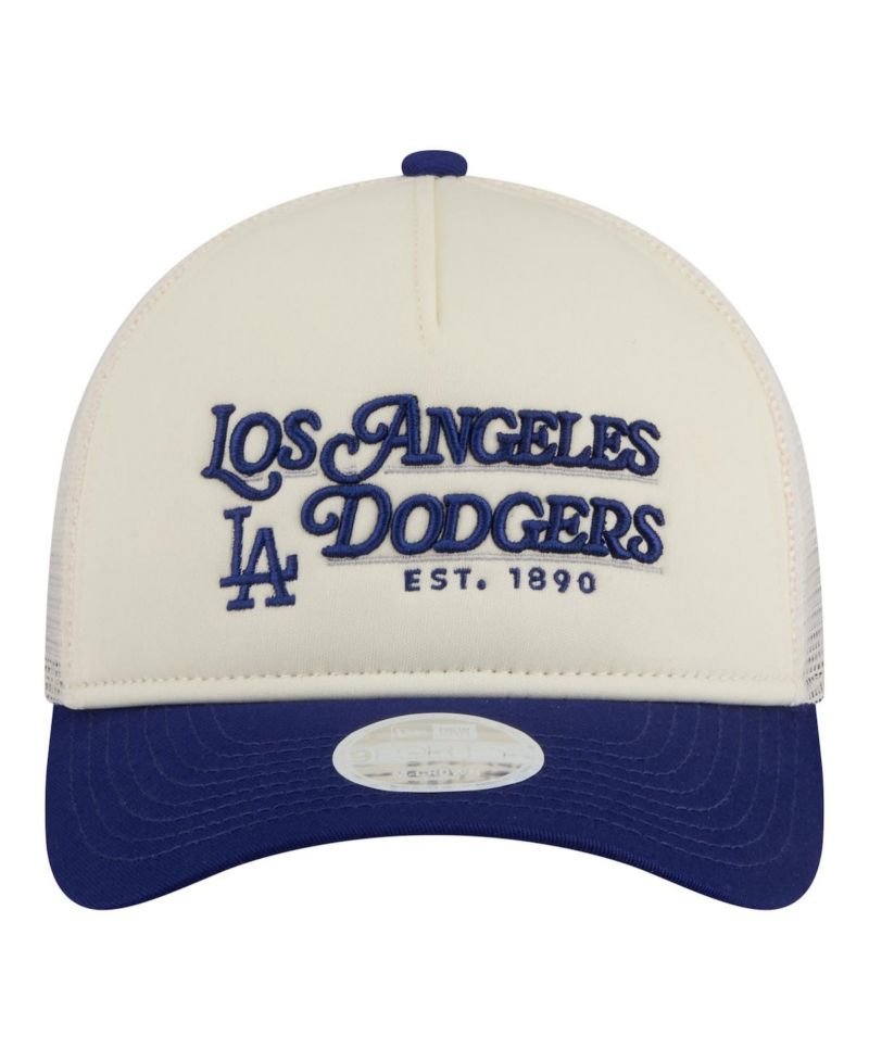 Women's Light Beige/Royal Los Angeles Dodgers Retro 9FORTY M-Crown A-Frame Trucker Adjustable Hat