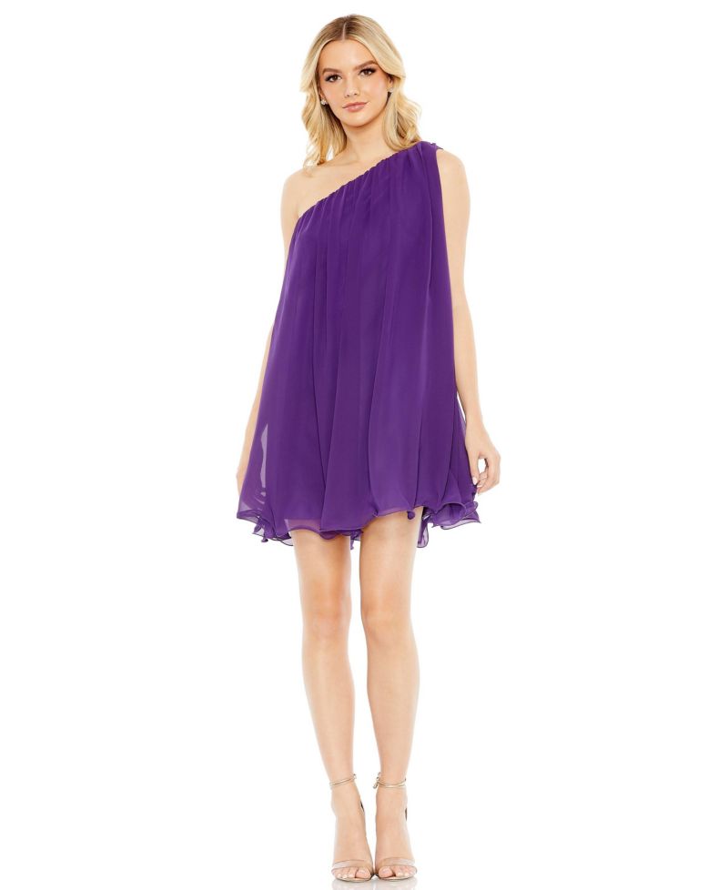 Women's One Shoulder Flowy Chiffon Mini Dress