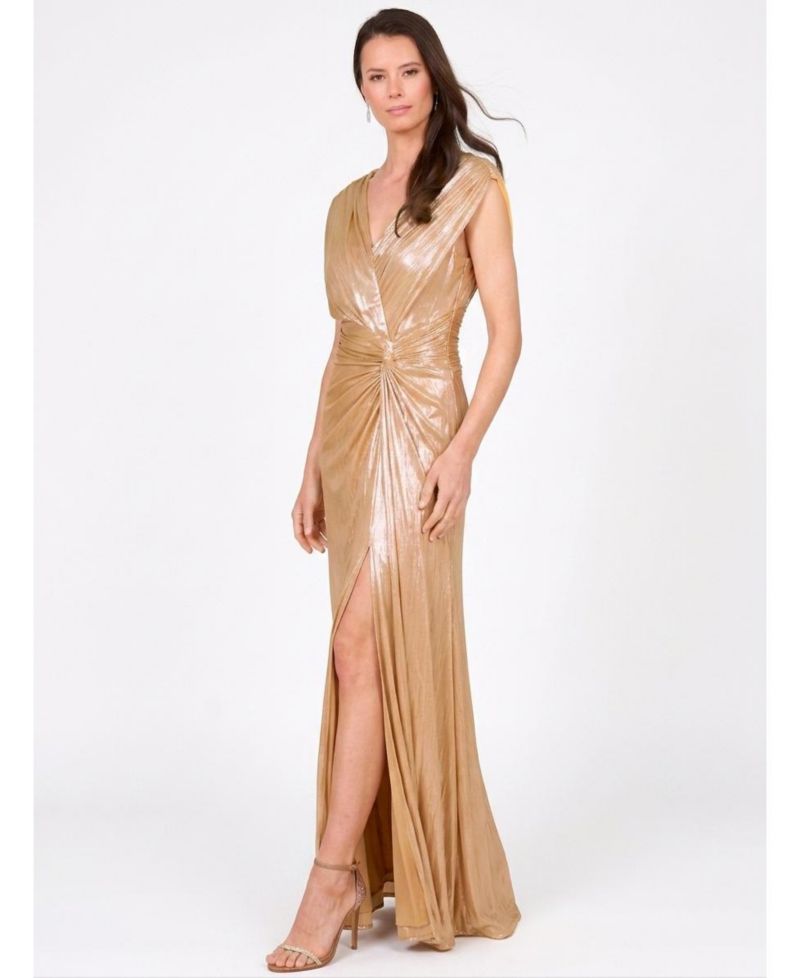 Women's V-Neck Metallic Dress with Slit