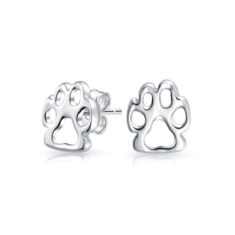 BFF Animal Lover Cut-Out Paw Print Stud Earrings .925 Sterling Silver