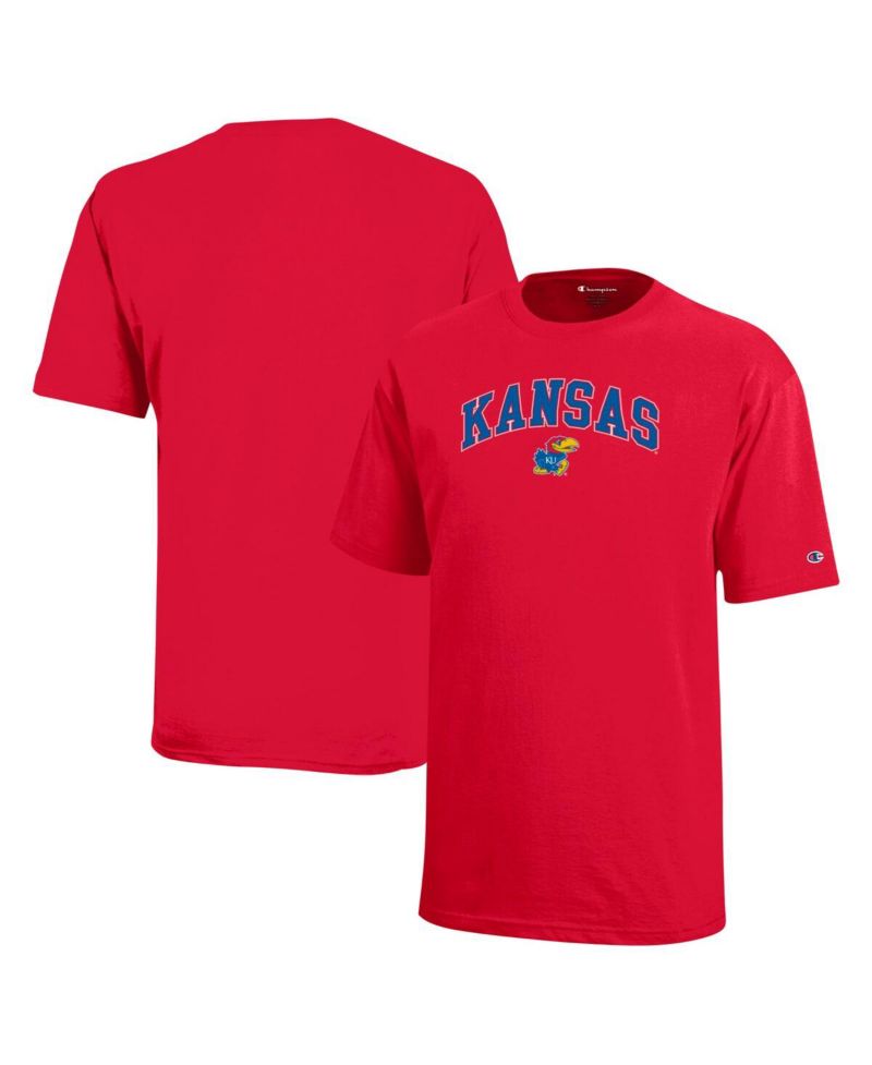Big Boys and Girls Red Kansas Jayhawks Arch Over Logo T-Shirt