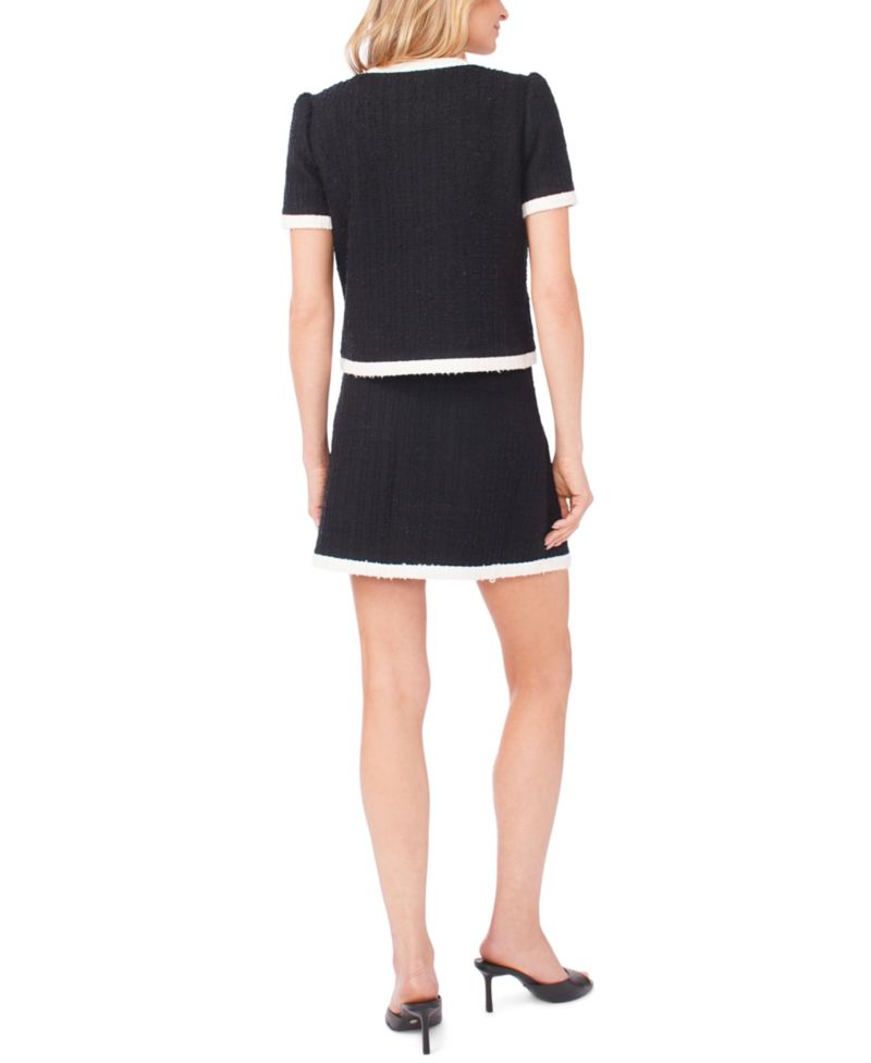 Women's Puff Sleeve Contrast Binding Crew Neck Jacket