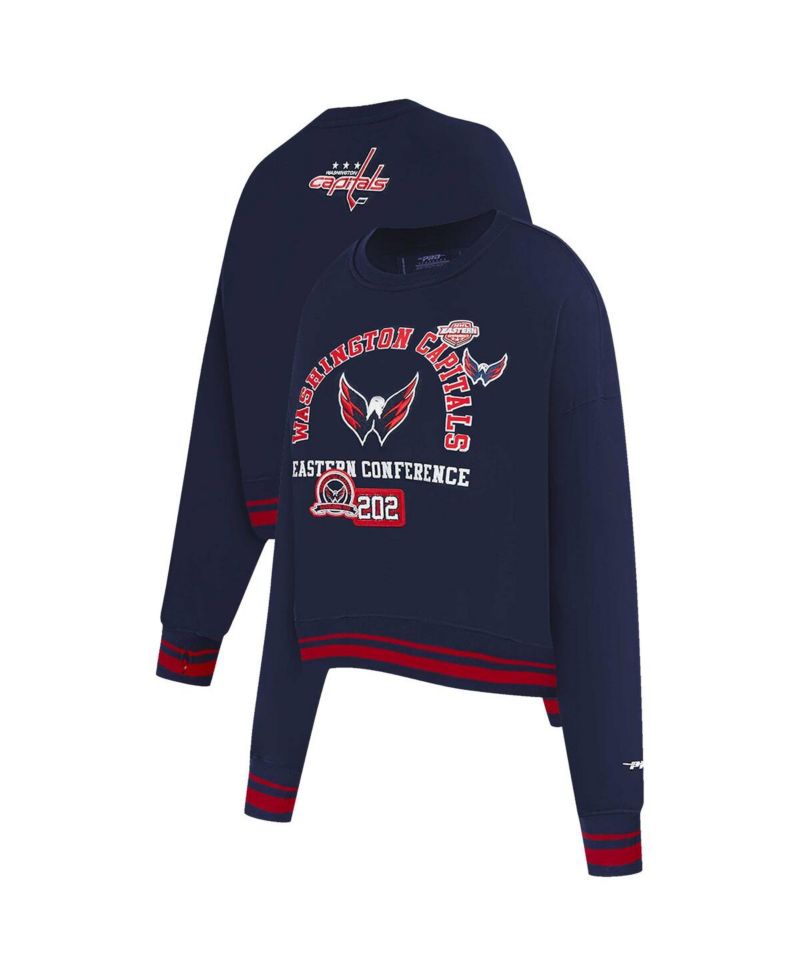 Women's Navy Washington Capitals Area Code Cropped Pullover Sweatshirt