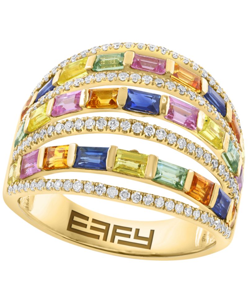 Multi-Sapphire (2-1/5 ct. t.w.) & Diamond (3/8 ct. t.w.) Ring in 14k Yellow Gold