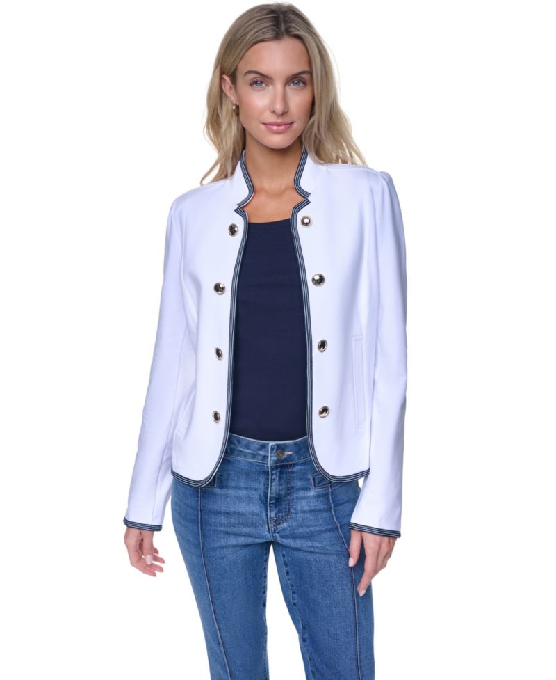 Women's Cotton-Blend Band Collar Captain Jacket