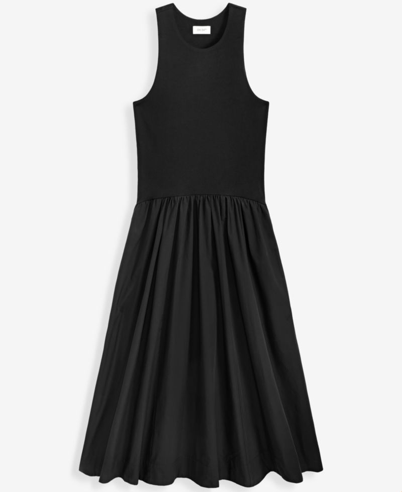 Women's Curved-Waist Mixed-Media Midi Dress