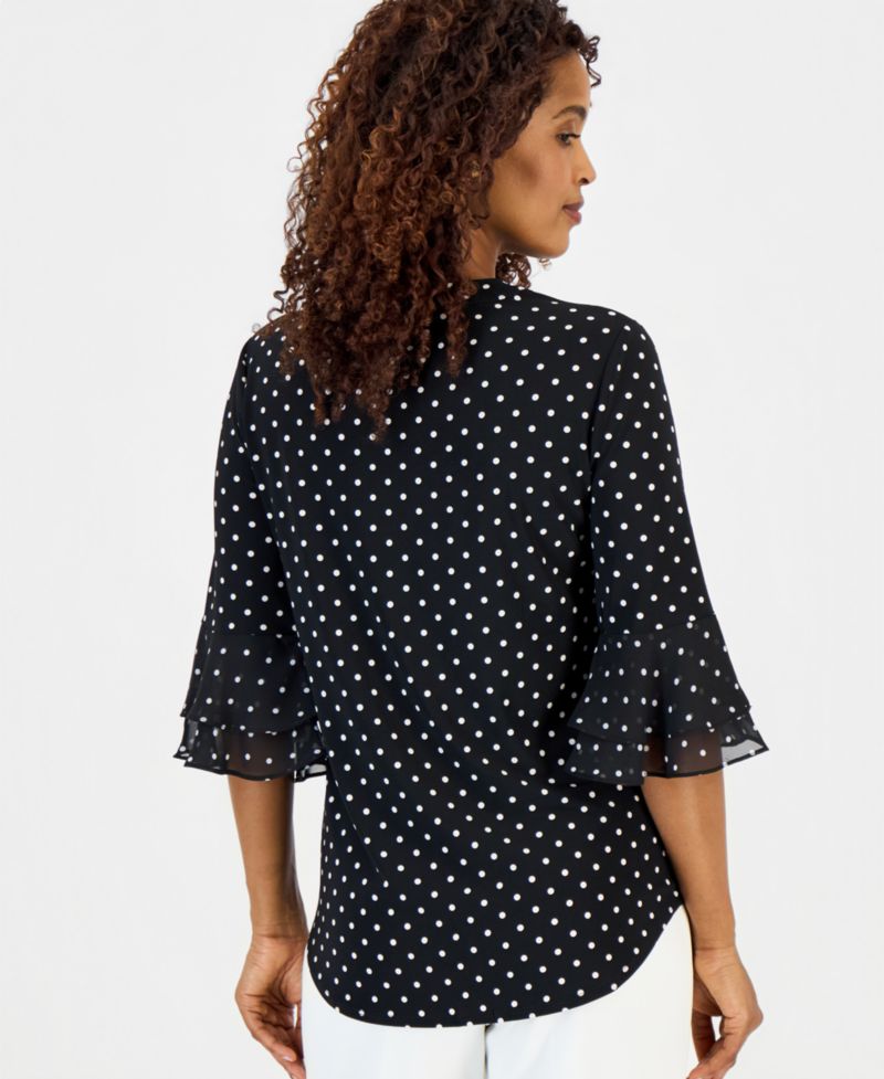 Women's Printed 3/4 Flutter-Sleeve Top