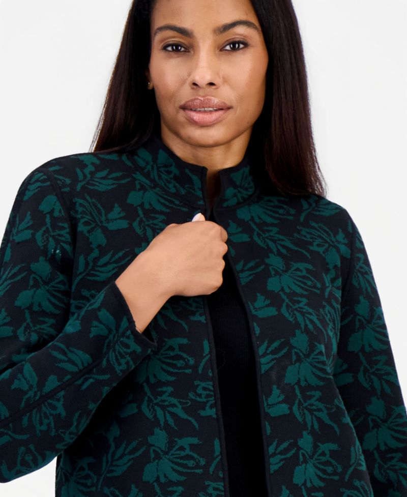 petite Open-Front Floral Cardigan