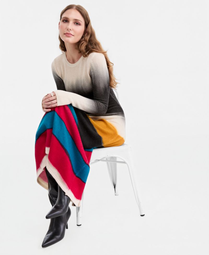 Women's Long-Sleeve Striped Wool-Blend Midi Sweater Dress