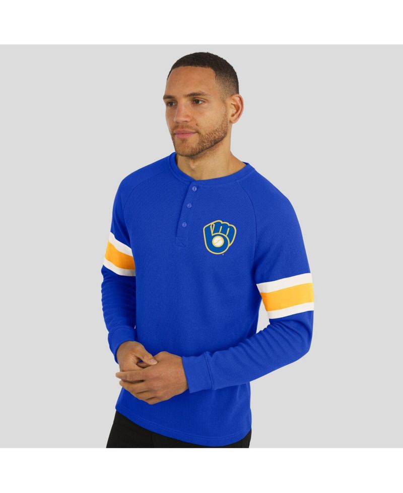 Men's Darius Rucker Collection by Fanatics Royal Milwaukee Brewers Waffle-Knit Raglan Long Sleeve Henley T-Shirt