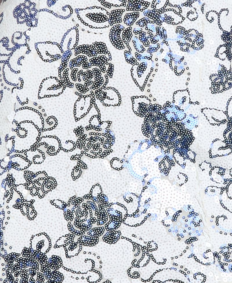 Juniors' Floral Sequin Long Gown