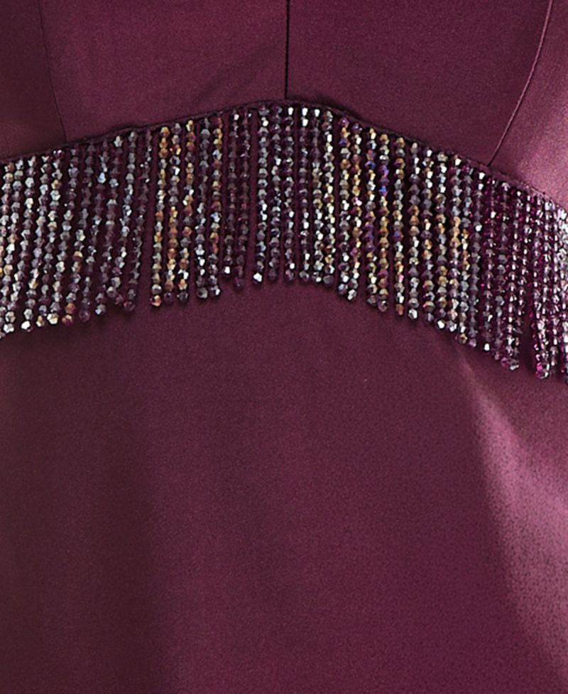 Juniors' Beaded Fringe Trim Satin Short Dress