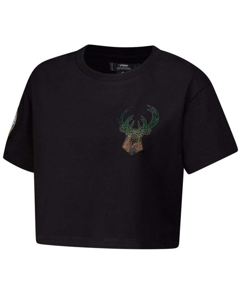 Women's Black Milwaukee Bucks Jewels Boxy Cropped T-Shirt