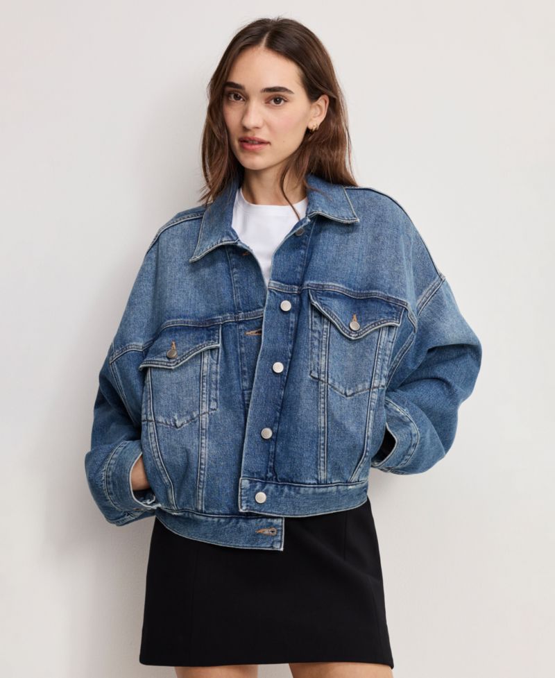Women's Pleated Cropped Trucker Jacket