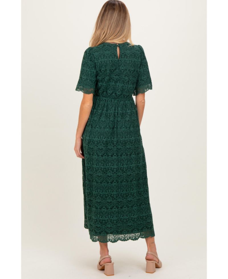 Maternity Floral Flutter-Sleeve Midi Lace Dress