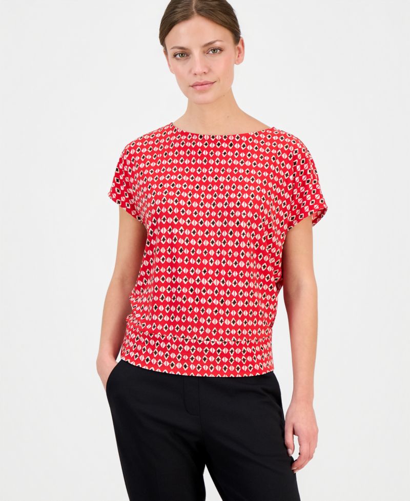 Petite Printed Boat-Neck Top