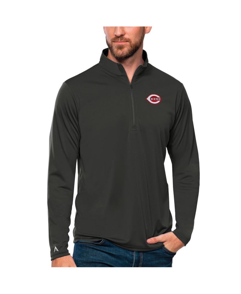 Men's Charcoal Cincinnati Reds Tribute Quarter-Zip Pullover Top