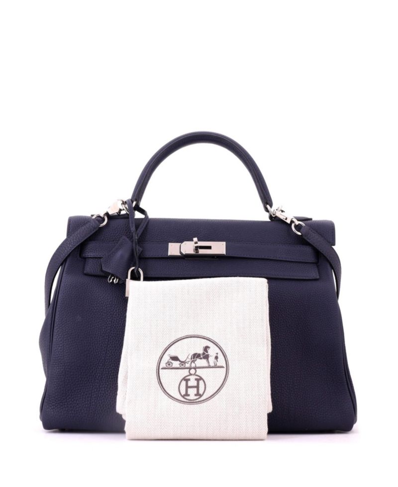 Kelly 32 Handbag Blue Togo with Palladium Hardware