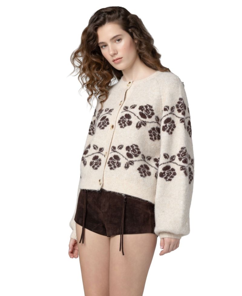 Women's Floral-Print Scoop Neck Cardigan