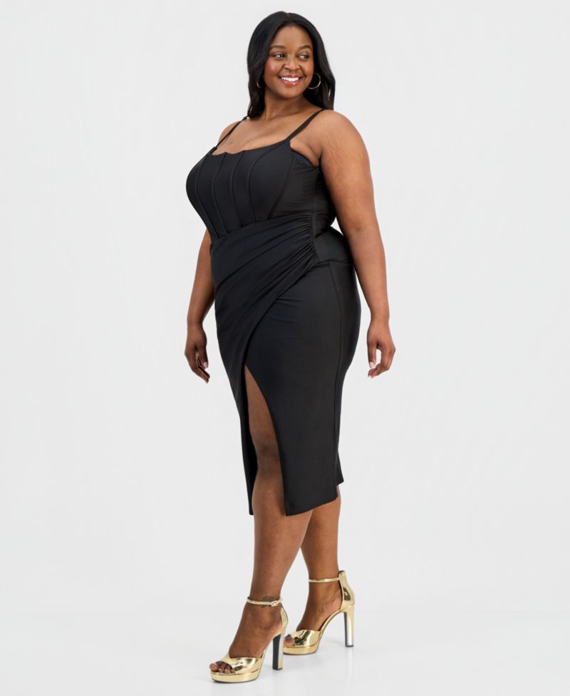 Trendy Plus Size Asymmetric Corset Midi Dress