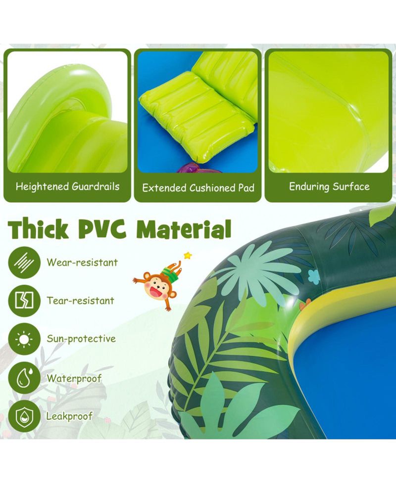 Jungle Animal Inflatable Spray Pool Play Center with Slide and Sprinkler Ages 2-6