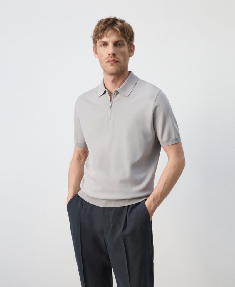 Men's Knitted Zip Polo Shirt