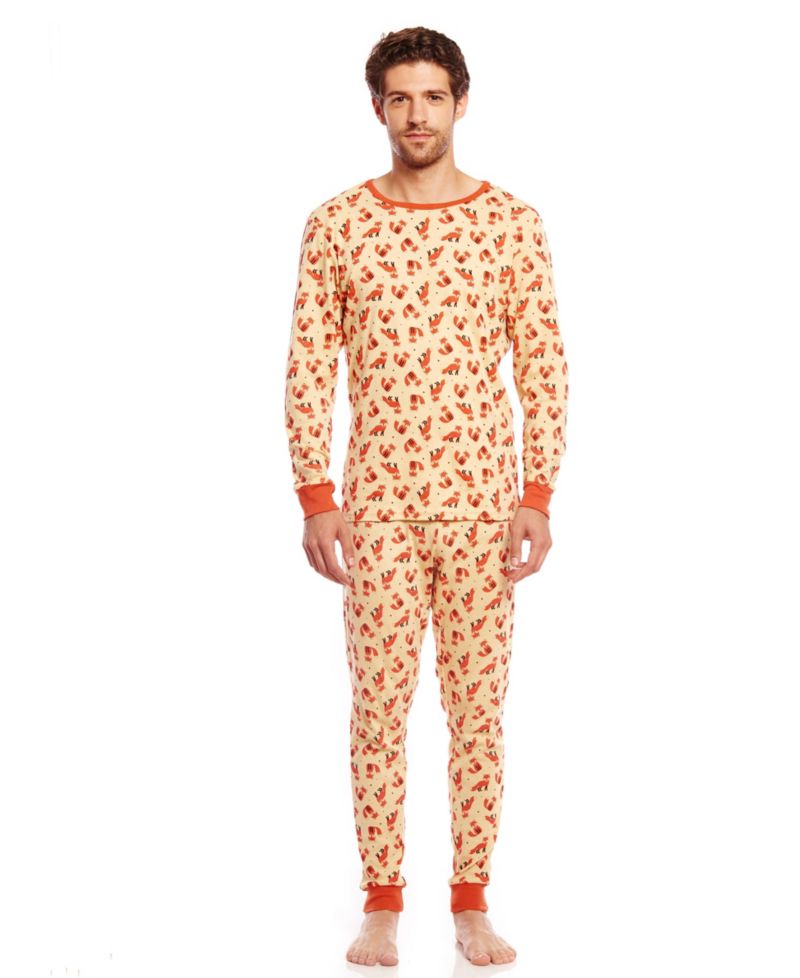 Men's 2-pc. Cotton Long Sleeve Shirt and Pants Allover Print Pajamas