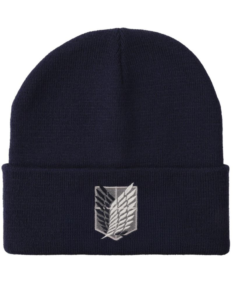 Men's Embroidered Survey Corps Logo Black Cuff Beanie