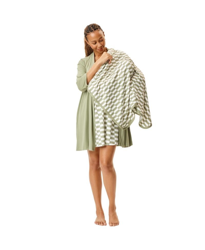 Maternity Motherhood Robe and Nursing Chemise Sleep Set with Baby Swaddle