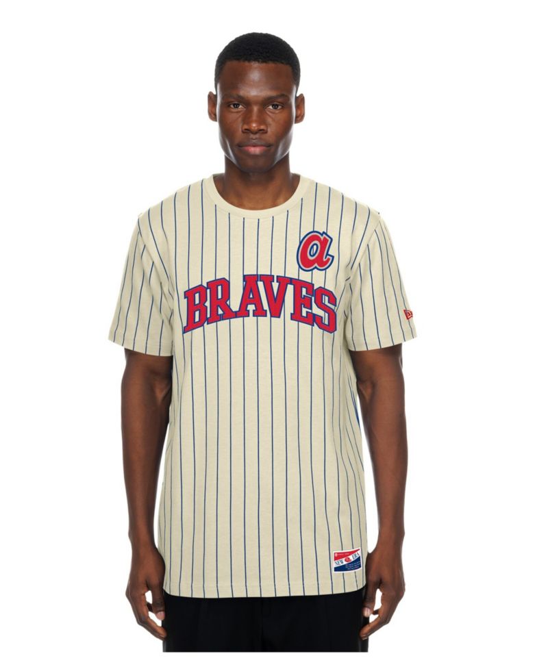 Men's Cream Atlanta Braves Throwback Meshback Pinstripe T-Shirt